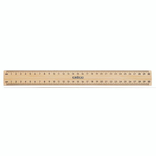 Celco Wooden Ruler 30cm Polished Drilled with Metal Edge