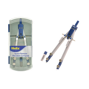 Helix quick-release compass in its clear case, and shown out of the case beside a lead tube