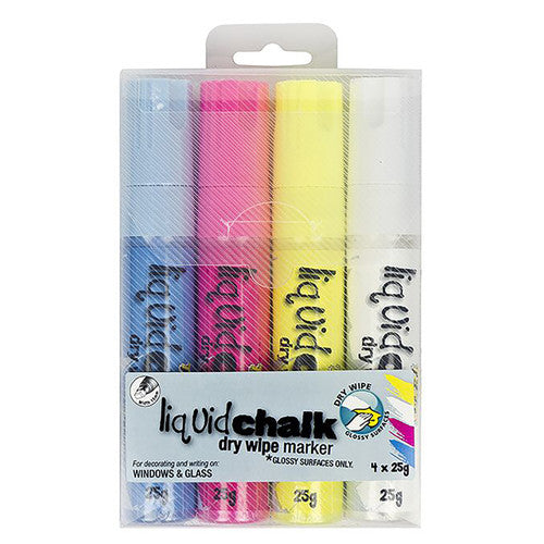 Texta Liquid Chalk Markers Dry Wipe Chisel Assorted Wallet of 4