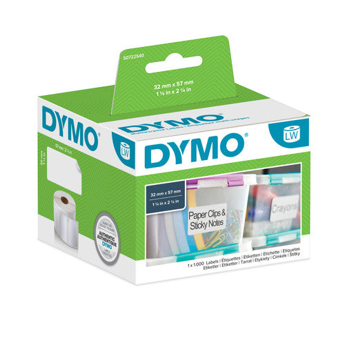 Dymo LabelWriter multi purpose labels 57 x 32mm single roll 1000 labels for filing barcodes and inventory