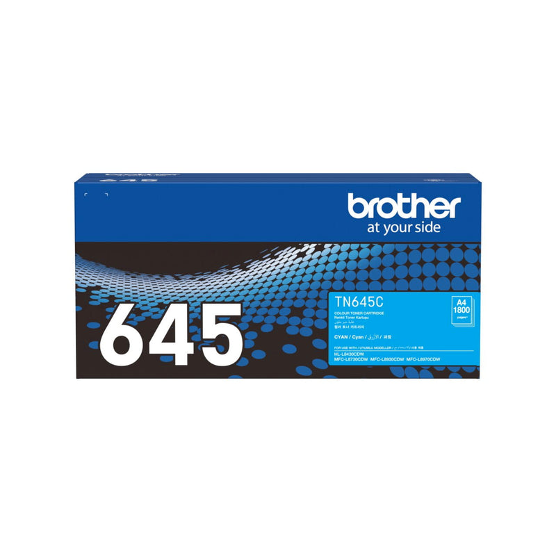 Brother TN-645C genuine retail pack, front facing