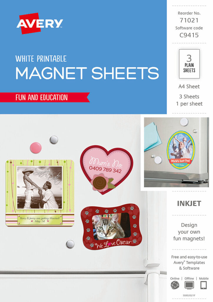 Avery Inspired Fridge Magnet A4 3 Sheets