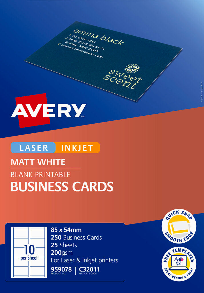 Avery White Quick and Clean Laser and Inkjet Business Card Matt 200gsm 10UP – view 2