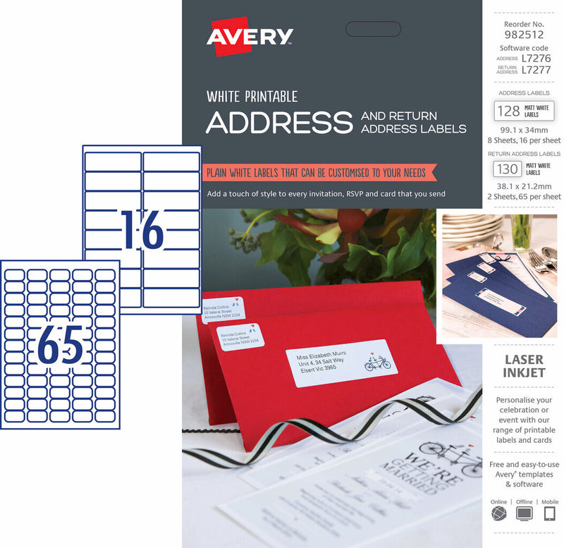 Avery White Address and Return Address Kit L7276 L7277 16+65UP