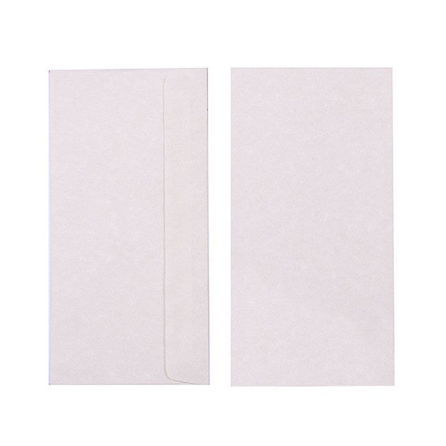 Two Quill Parchment 90gsm DL envelopes in Natural on a white background, one showing the back and flap and one showing the plain front