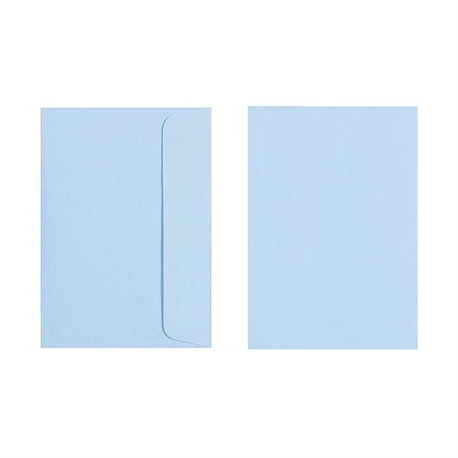 Two Quill 80gsm C6 envelopes in Powder Blue on a white background, one turned to show the flap side and one showing the plain front