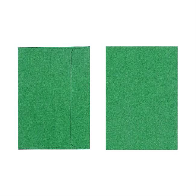 Two Quill 80gsm C6 envelopes in Emerald on a white background, one turned to show the flap side and one showing the plain front