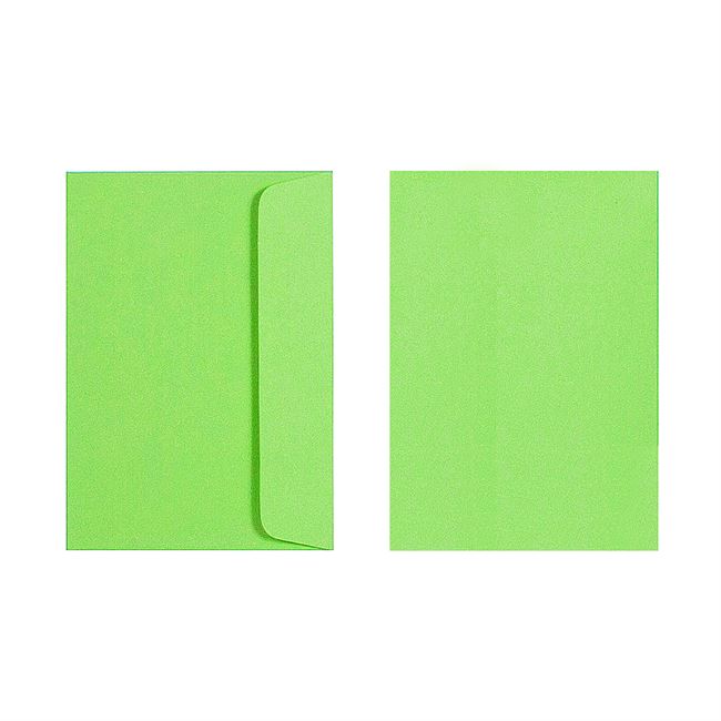 Two Quill 80gsm C6 envelopes in Lime on a white background, one turned to show the flap side and one showing the plain front