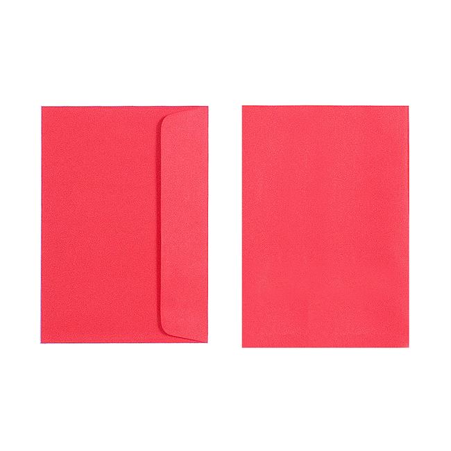 Two Quill 80gsm C6 envelopes in Red on a white background, one turned to show the flap side and one showing the plain front