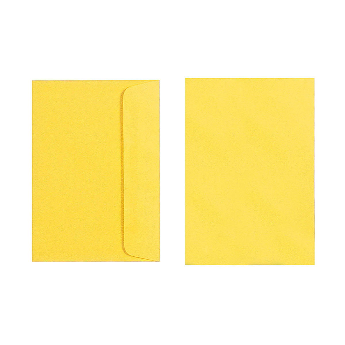 Two Quill 80gsm C6 envelopes in Lemon on a white background, one turned to show the flap side and one showing the plain front