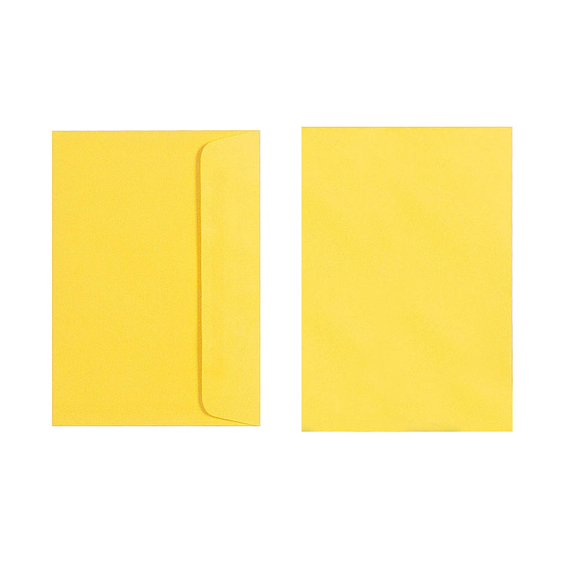 Two Quill 80gsm C6 envelopes in Lemon on a white background, one turned to show the flap side and one showing the plain front