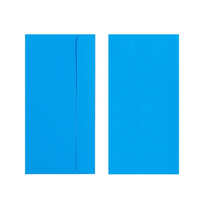 Two Quill 80gsm DL envelopes in Marine Blue on a white background, one showing the back and flap and one showing the plain front