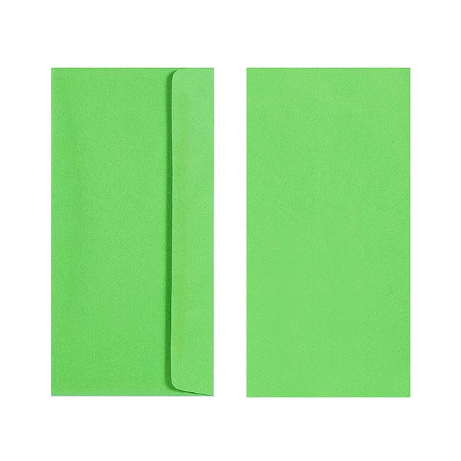 Two Quill 80gsm DL envelopes in Lime on a white background, one showing the back and flap and one showing the plain front