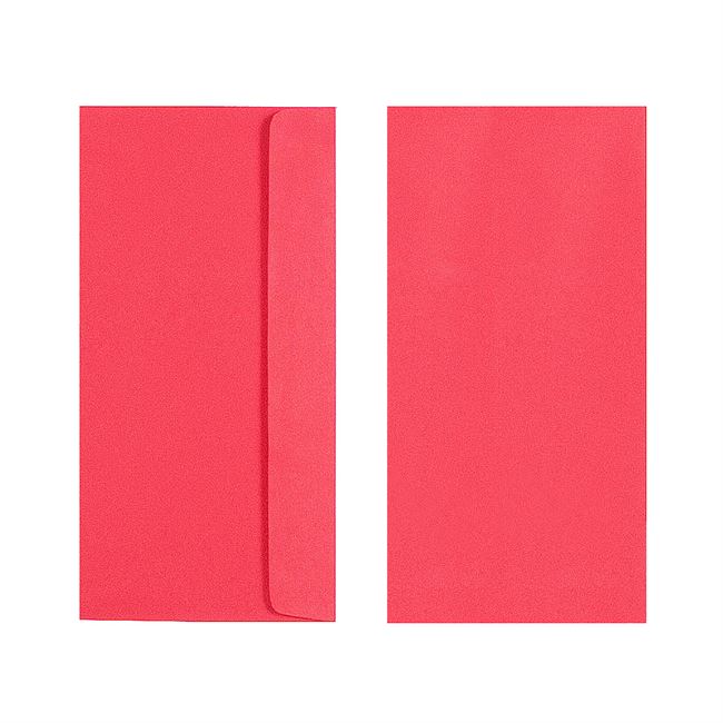 Two Quill 80gsm DL envelopes in Red on a white background, one showing the back and flap and one showing the plain front