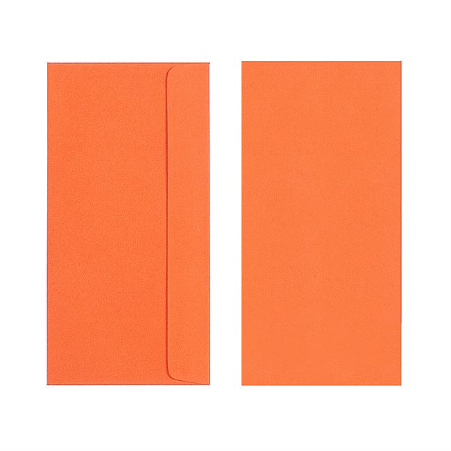Two Quill 80gsm DL envelopes in Orange on a white background, one showing the back and flap and one showing the plain front