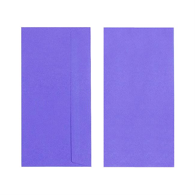 Two Quill 80gsm DL envelopes in Lilac on a white background, one showing the back and flap and one showing the plain front