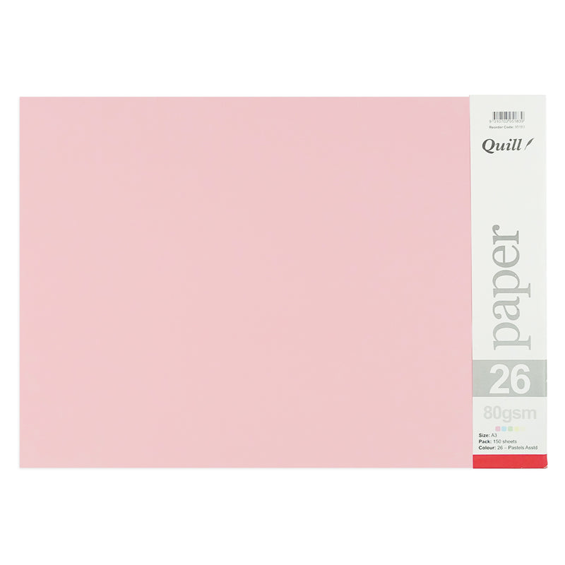 Quill A3 80gsm pastel assorted coloured paper, pack of 150 in its printed sleeve