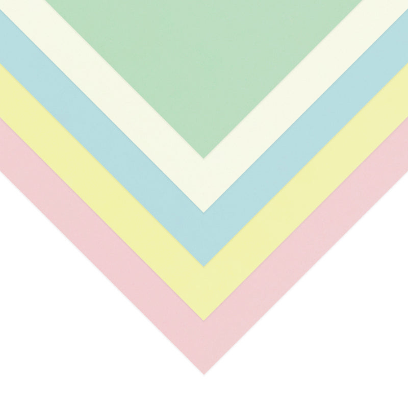 Quill A3 pastel assorted coloured paper sheets fanned to show the colours