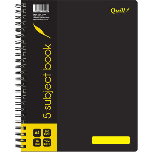 Quill Q Series 5 Subject Book 70gsm PP A4 250 Pages Black Pack of 5