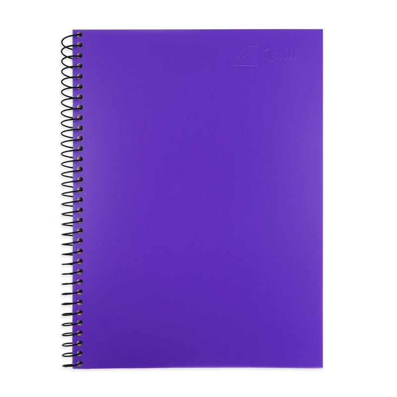 Front view of the Quill Visual Art Diary A4 in Dark Purple showing the plain purple polypropylene cover and black spiral binding