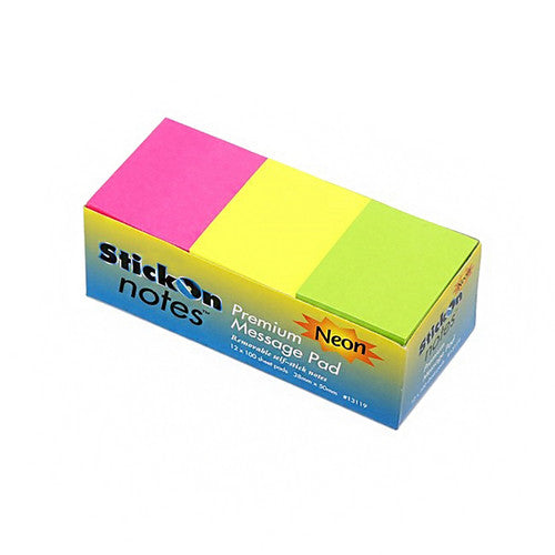 STICK ON NOTES 100852305 (13119) 38MM X 50MM 12 PADS X 100 SHEETS NEON ASSORTED