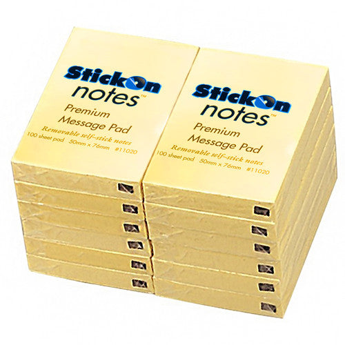 STICK ON 100852306 (11020) NOTES 50MM X 76MM 12 PADS X 100 SHEETS YELLOW