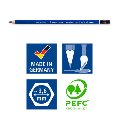 Staedtler 100A SBK4 Mars Lumograph Aquarell Watercolour Pencil 3 Assorted + Brush Card of 4 (10 Cards)