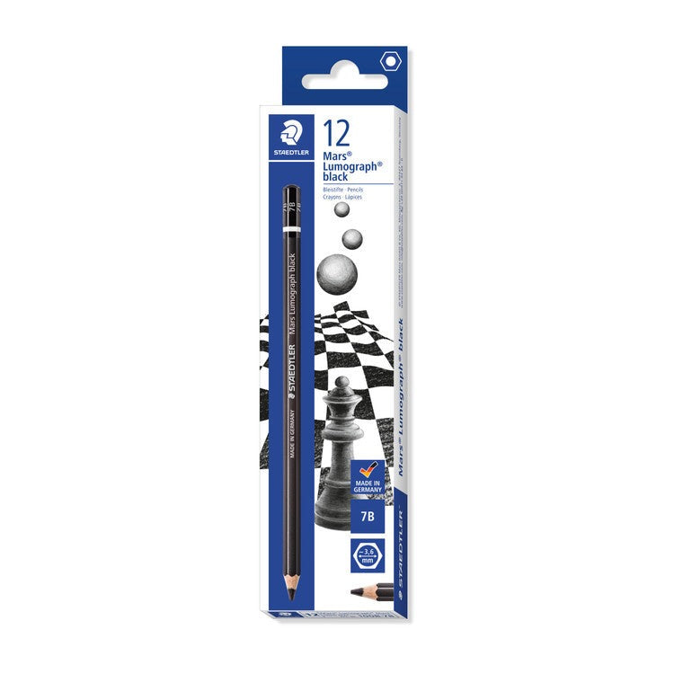 Staedtler Mars Lumograph Black 7B Drawing Pencil Box 12 100B-7B