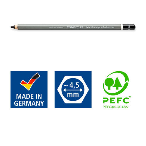 Staedtler 100C SBK4 Mars Lumograph Charcoal Pencils 3 Assorted + Stump Card of 4 (10 Cards)