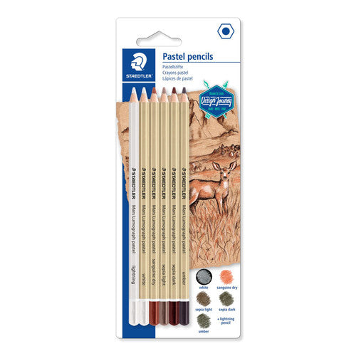 Staedtler 100P-SBK6 Mars Lumograph Pastel Pencils Assorted Card of 6