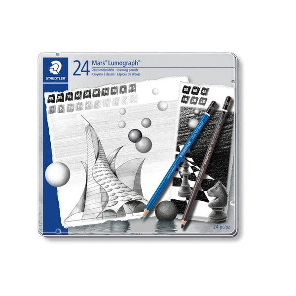 Staedtler Mars Lumograph Drawing Pencil Tin 24 Grades 100 G24