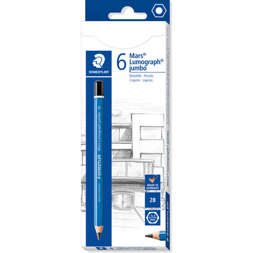 Staedtler 100J-2B Mars Lumograph Jumbo 2B Pencils Box of 6