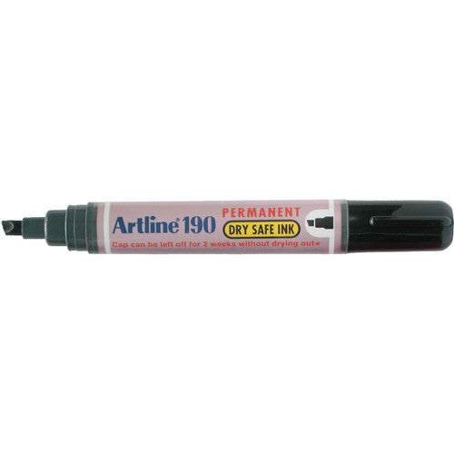 Artline 190 Permanent Marker 5mm Chisel Nib Black Box 12