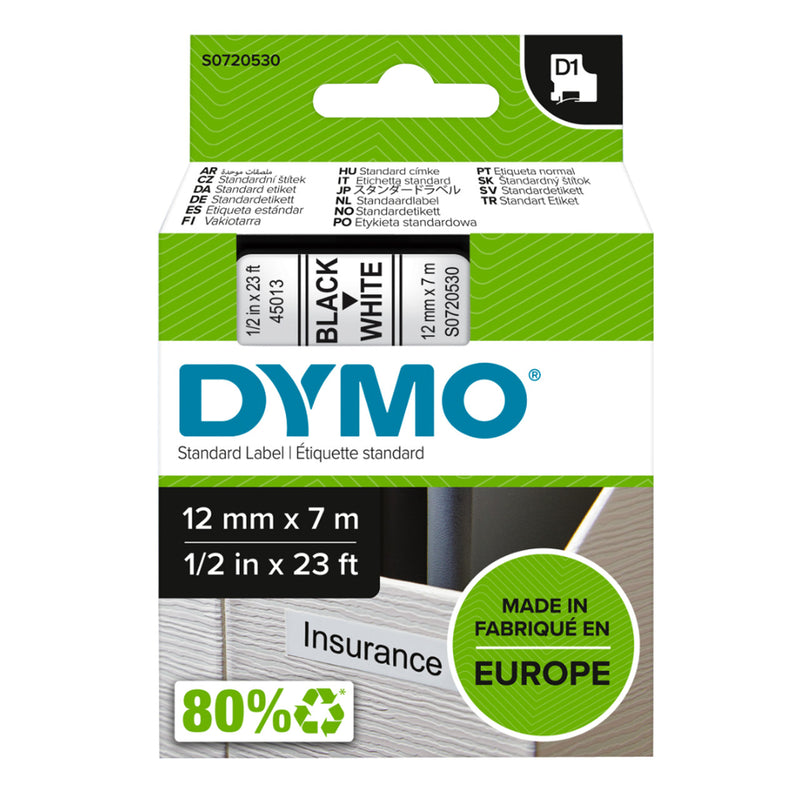 Dymo D1 label tape 24mm x 7m black on white genuine Dymo green packaging