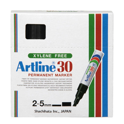 Artline 30 Permanent Marker 5mm Chisel Nib Black Box 12
