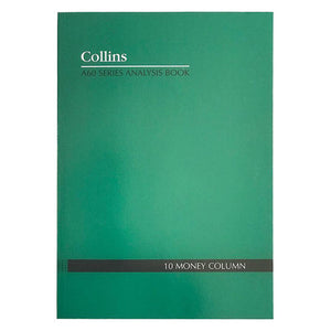 Collins 10310 A60 10 Money Column Analysis Book front cover in green, with the Collins logo, a series title line and a black label band naming the book type