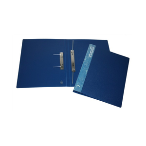 Colby 104A A4 spiral spring file in navy, shown open with the metal spring fitting and a patterned blue spine strip