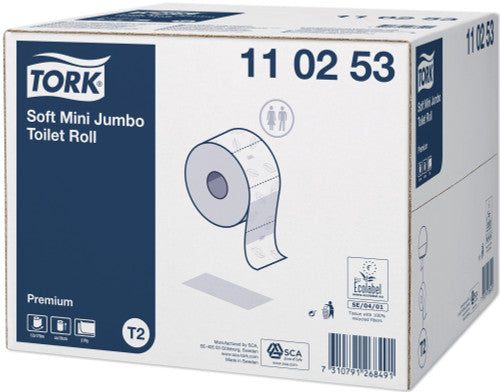 Tork Extra Soft Mini Jumbo Toilet Roll 2 Ply Premium T2 White Carton of 12 Rolls