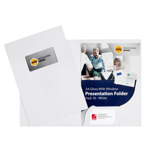 Marbig Professional Series A4 Presentation Folder Gloss Window White Pack of 10