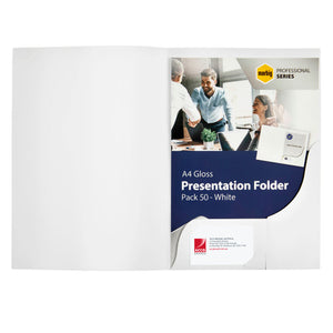 Marbig Professional Series A4 Presentation Folder Gloss White Pack of 50