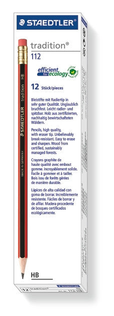 Staedtler Eraser Tipped Tradition Pencils Box of 12 112-HB