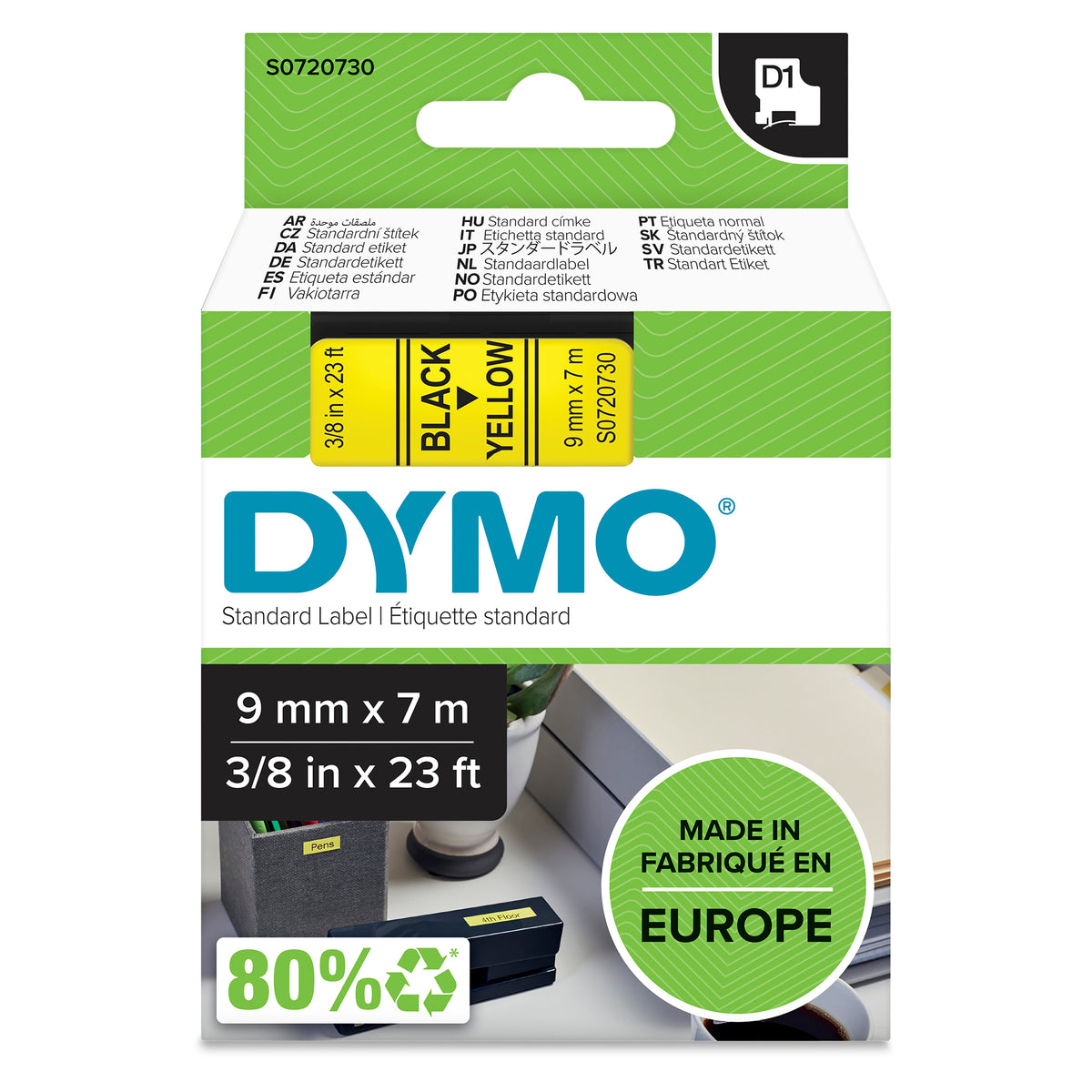 Dymo D1 Label Tape 9mm Black on Yellow - product image