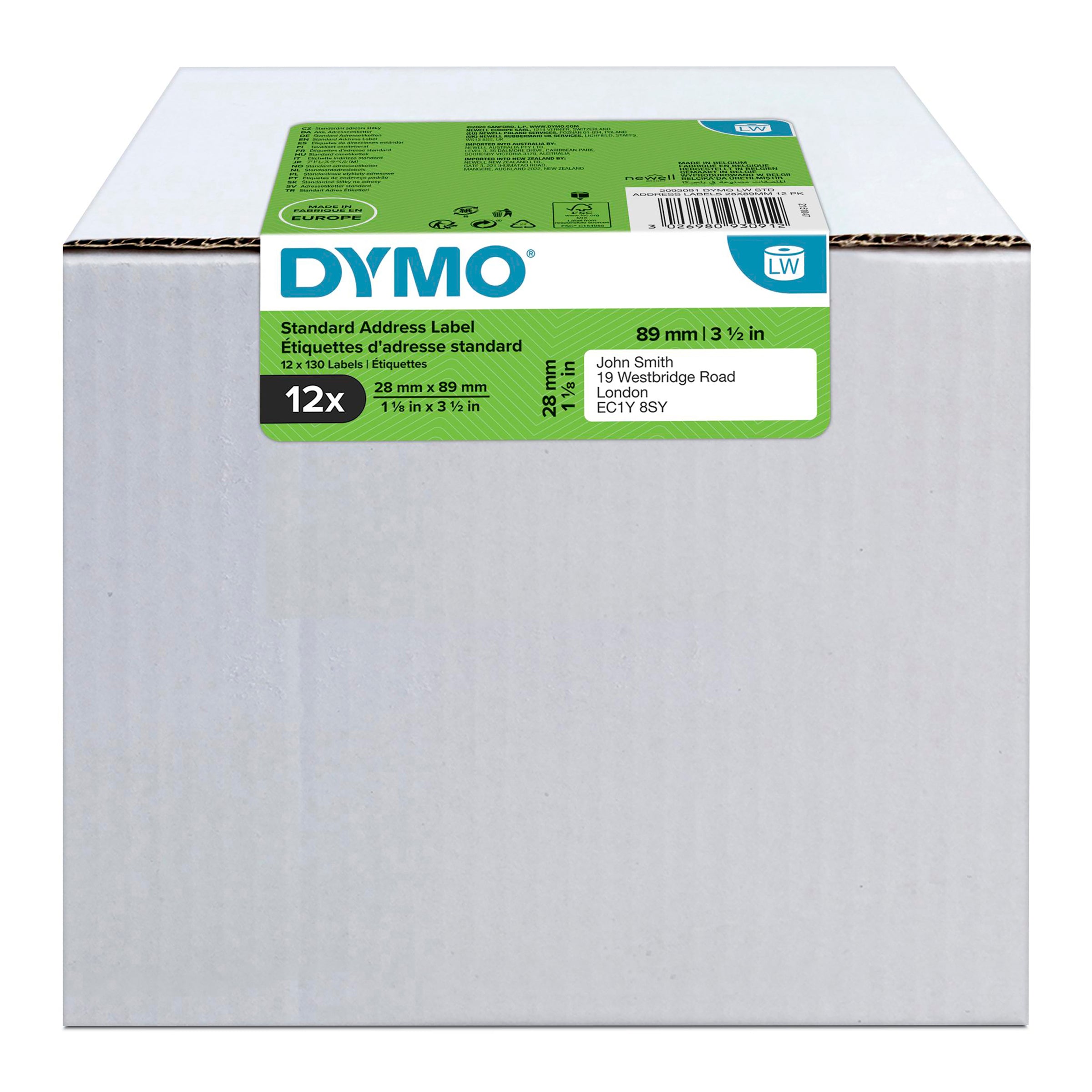 Dymo LabelWriter Standard Address Labels 28mm x 89mm, 12 Rolls Bundle - product image