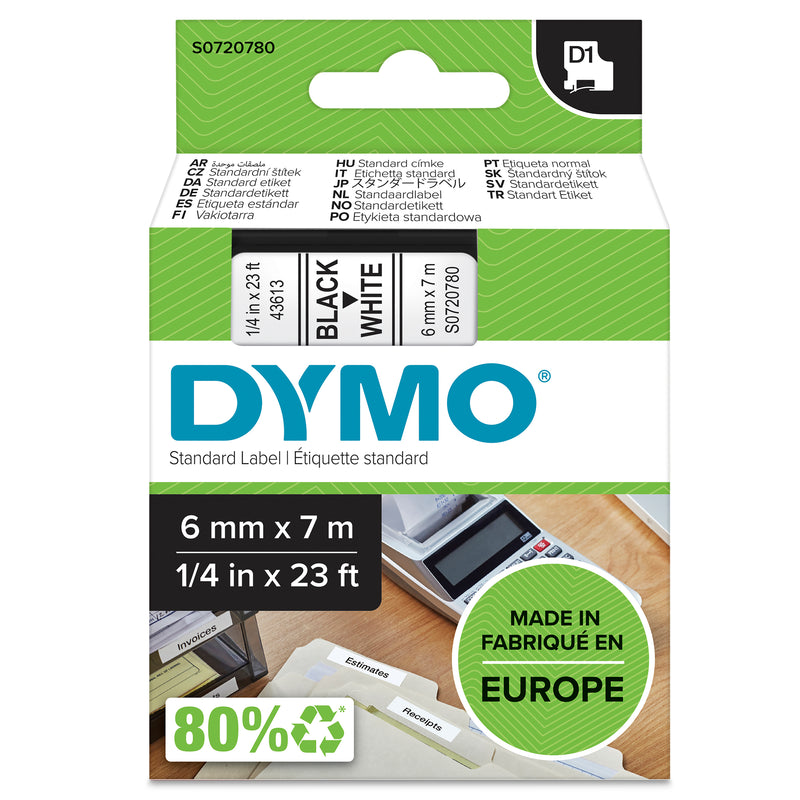 Dymo D1 Label Tape 6mm Black on White - product image