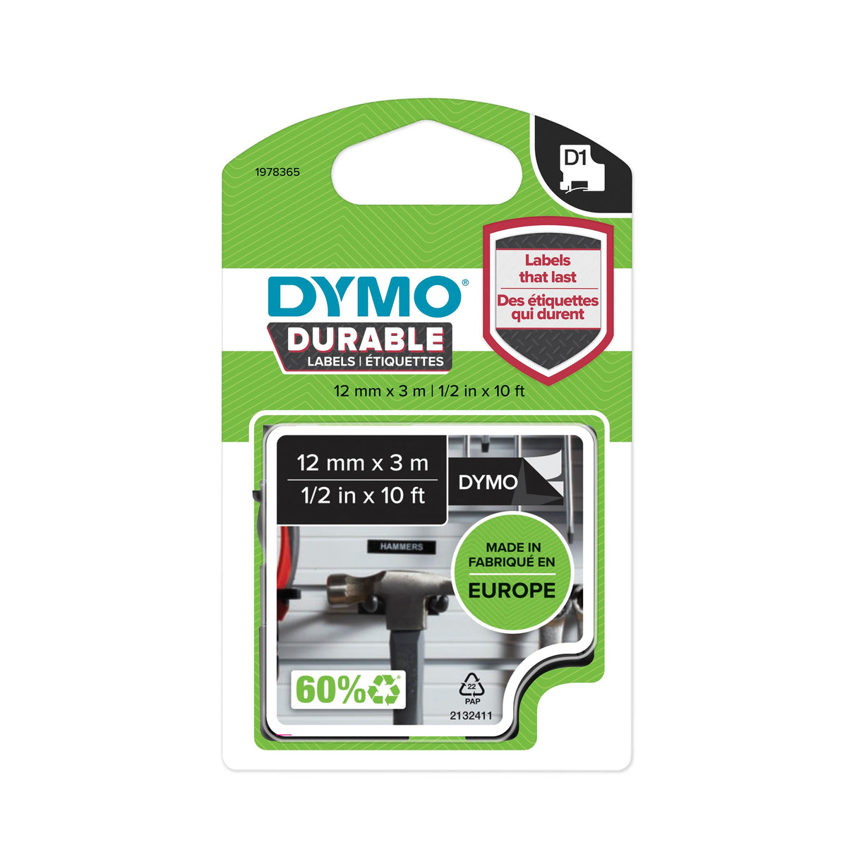 Dymo D1 Durable 12mm White on Black - Additional Image 15