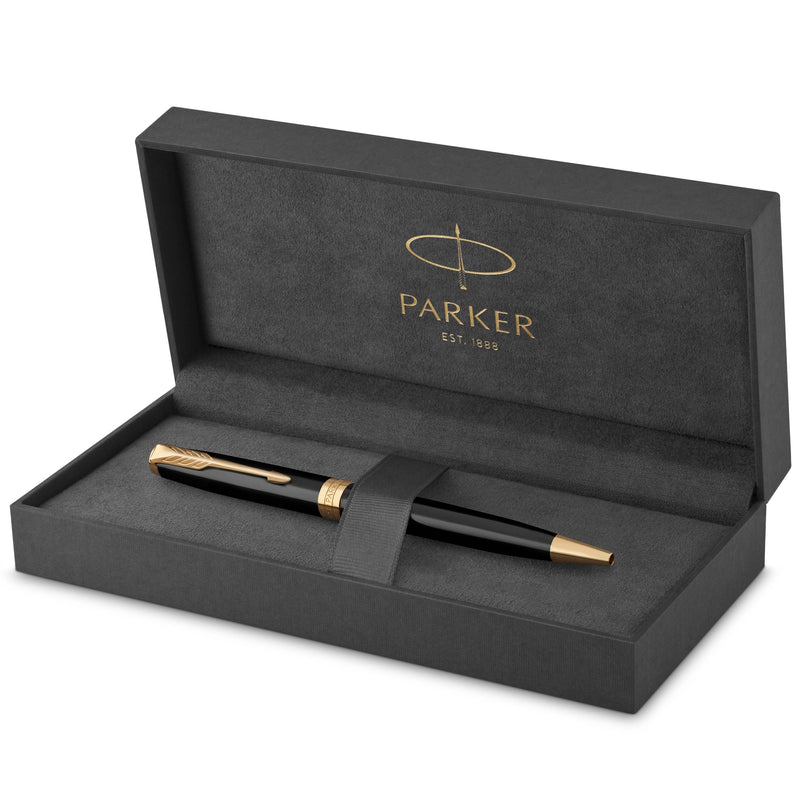Parker Sonnet Ballpoint Pen Black Lacquer and Gold Trim Medium Tip