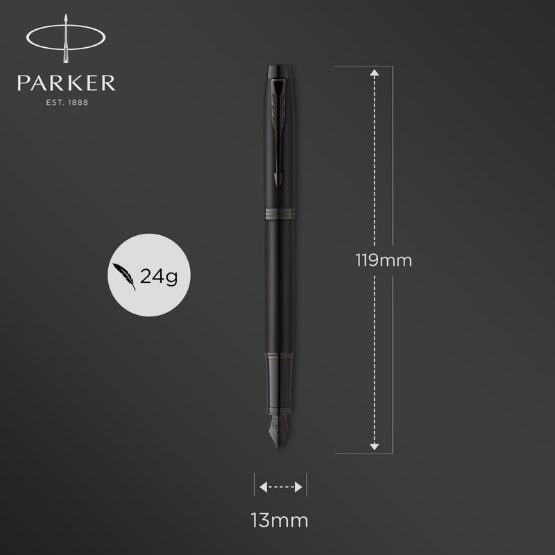 Parker IM Achromatic Fountain Pen Matte Black Lacquer Black Trim Medium Nib