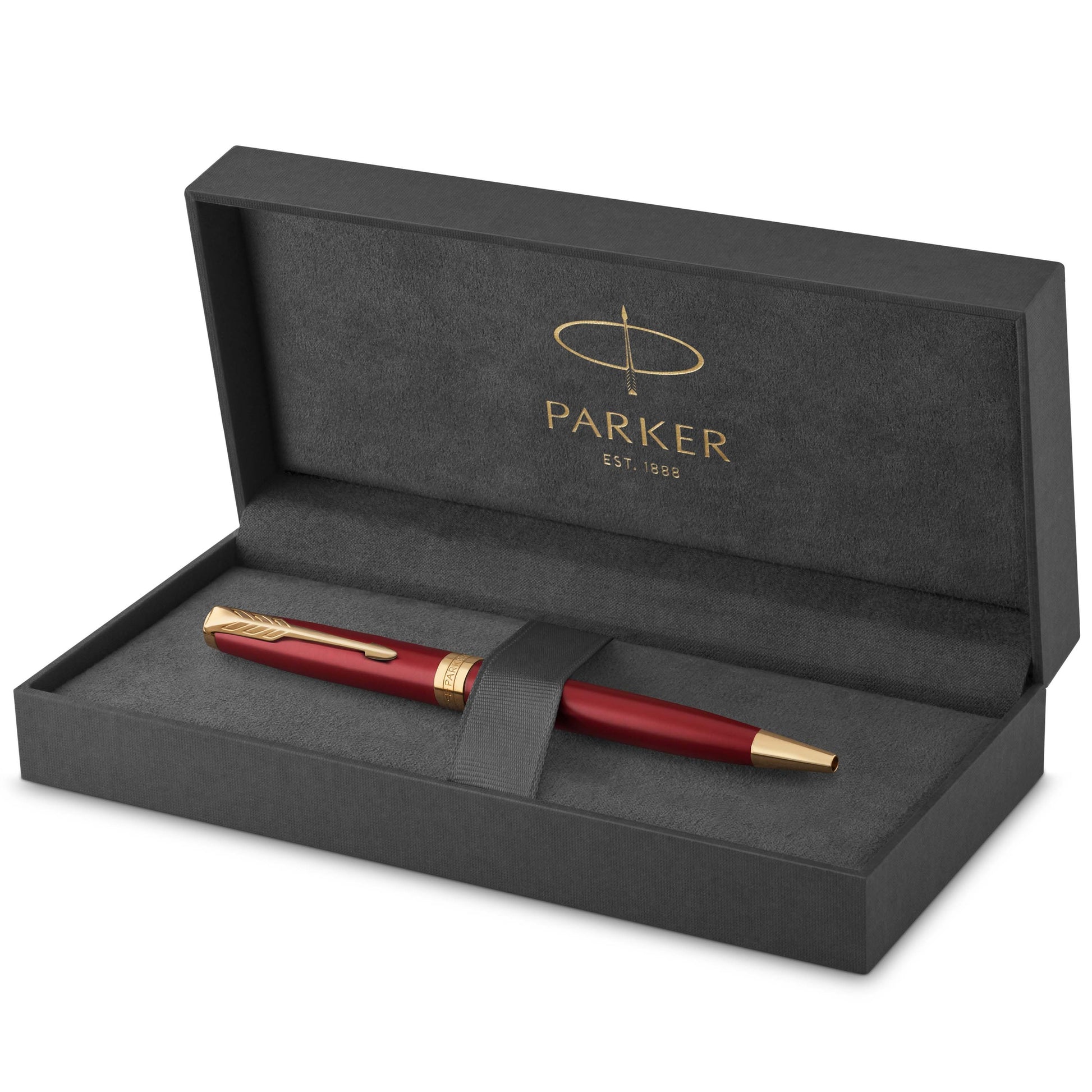 Parker Sonnet Ballpoint Pen Red Lacquer and Gold Trim Medium Tip