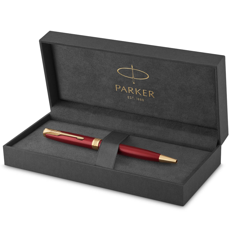 Parker Sonnet Ballpoint Pen Red Lacquer and Gold Trim Medium Tip