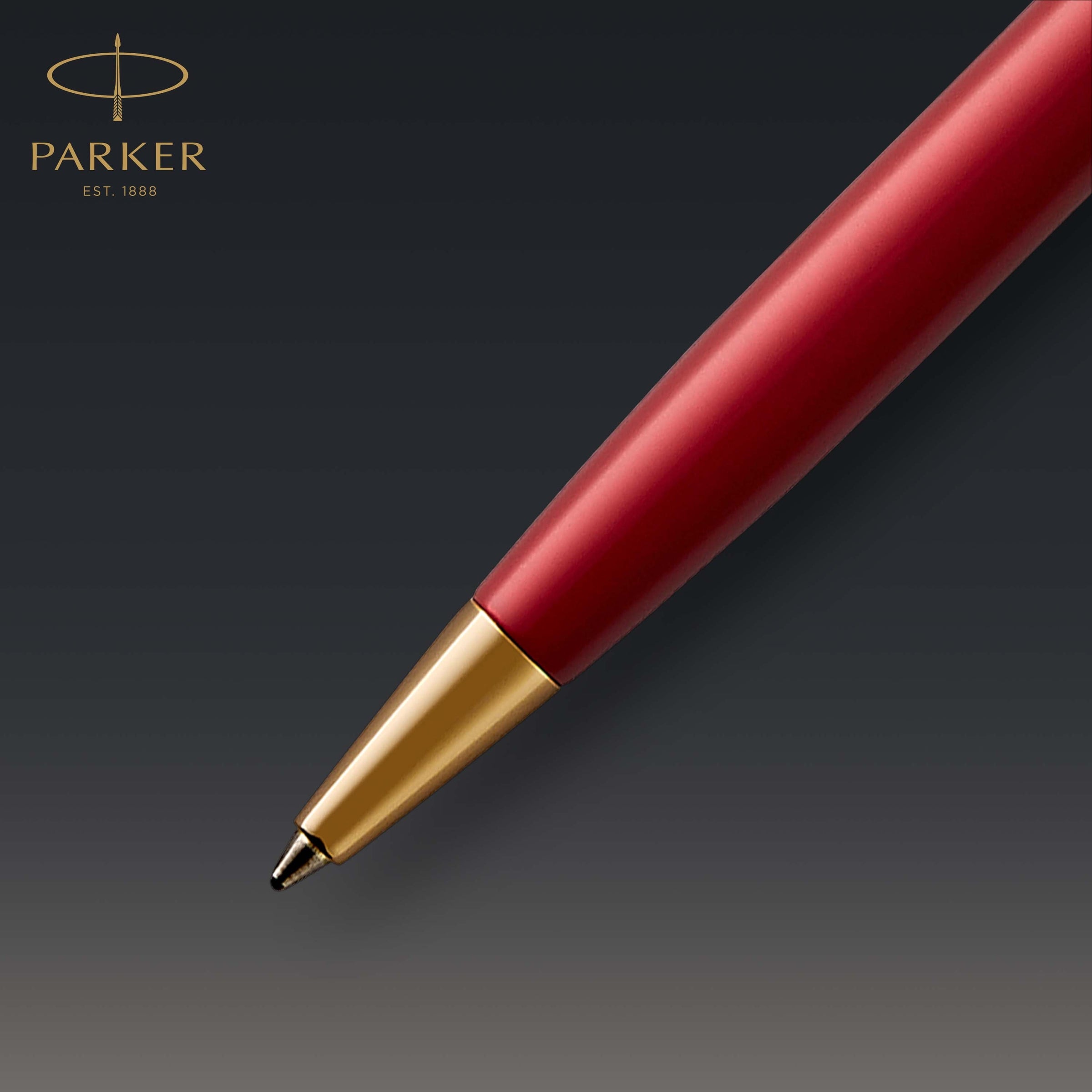 Parker Sonnet Ballpoint Pen Red Lacquer and Gold Trim Medium Tip